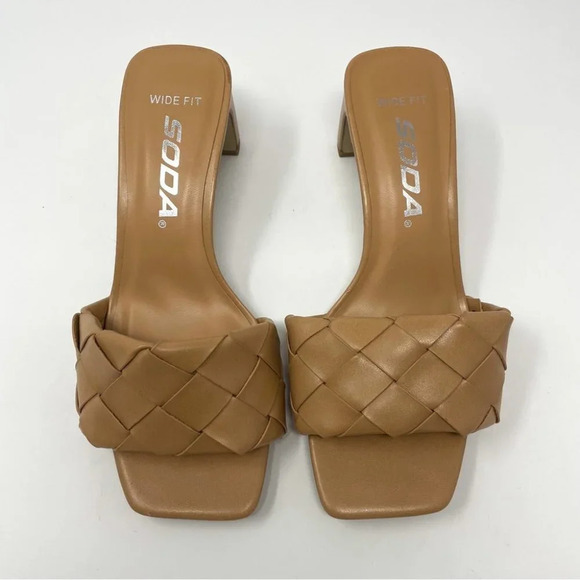 Soda Woven Heeled Backless Braided Square Toe Slip On Block Heel Sandals Sz 6 - Picture 3 of 8